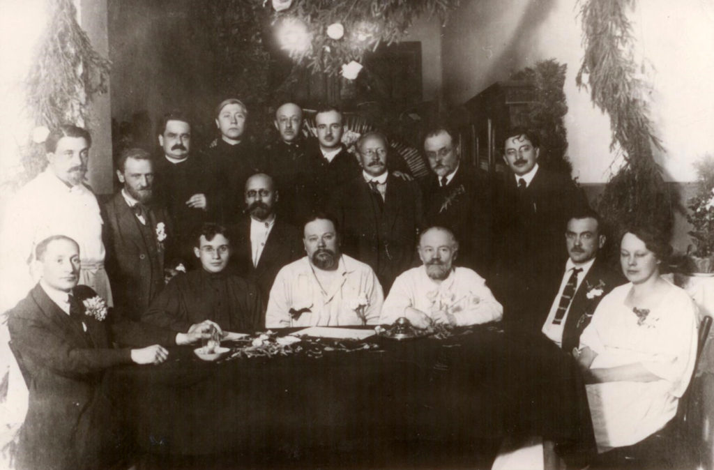 The 1st meeting of Academic Council of the Institute for the Study of Occupational Diseases (1923), among the participants: S.A. Gurevich, V.A. Obukh, S.M. Bogoslovsky and L.S. Bogolepova